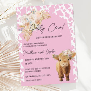 Rosa Boho Heliga Cow Girl Baby Shower-inbjudan Inbjudningar