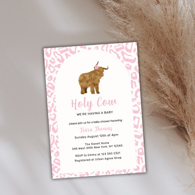Rosa Boho Heliga Cow Highland Cow Girl Baby Shower Inbjudningar (Pink Boho Holy Cow Highland Cow Girl Baby Shower Invitation)