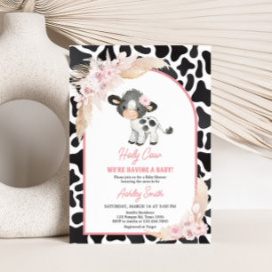 Rosa Boho Highland Cow Baby Shower Inbjudningar