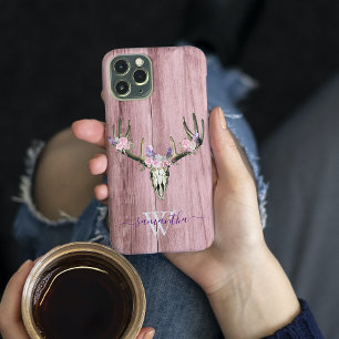 Rosa Boho Hjort Skull Blommigt Monogram Chic