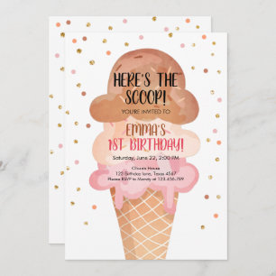 Rosa Boho Ice Cream Cone Confetti Birthday Inbjuda Inbjudningar