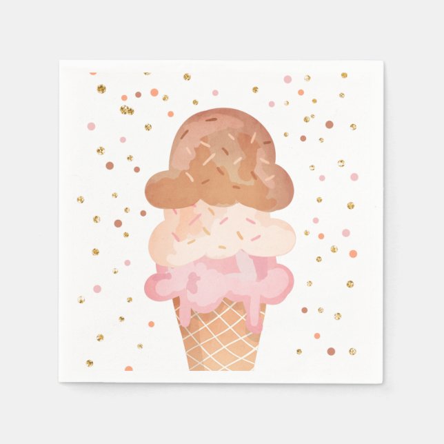 Rosa Boho Ice Cream Cone Confetti Pappra blöjor Pappersservett (Framsidan)
