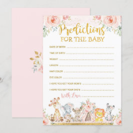 Rosa Boho Jungle Animals Predictions for Baby Card Inbjudningar