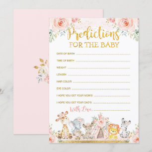 Rosa Boho Jungle Animals Predictions for Baby Card Inbjudningar