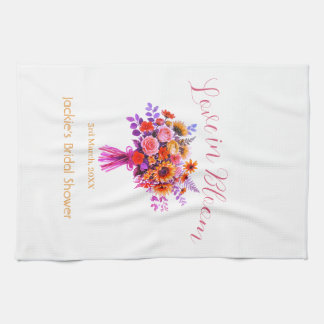 rosa boho kärlek i blom bröllopsdusch namn retro kökshandduk