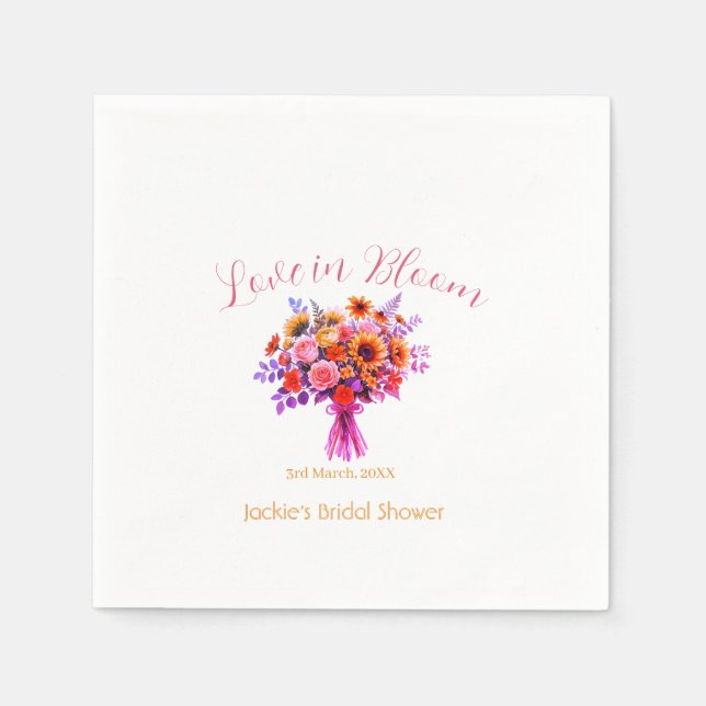 rosa boho kärlek i blom bröllopsdusch namn retro pappersservett (Framsidan)