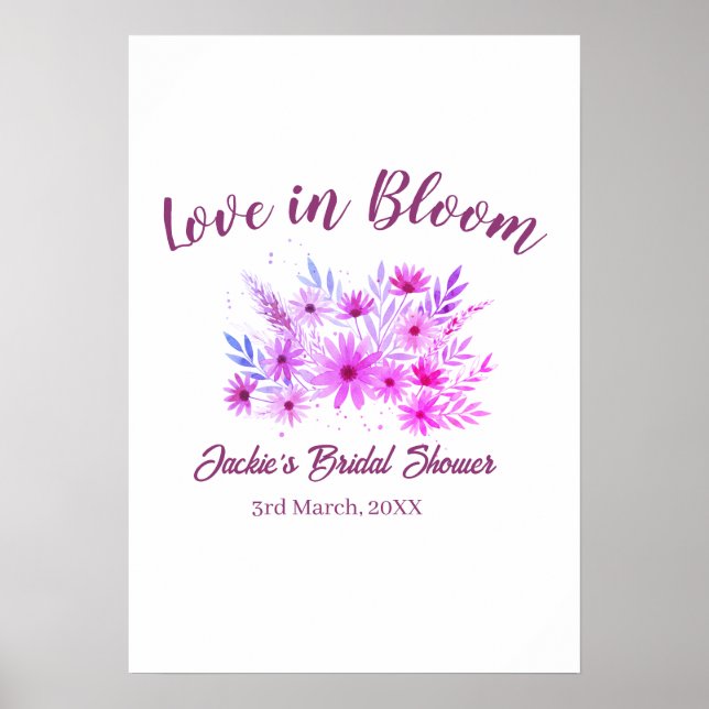 rosa boho kärlek i blom bröllopsdusch namn retro poster (Framsidan)