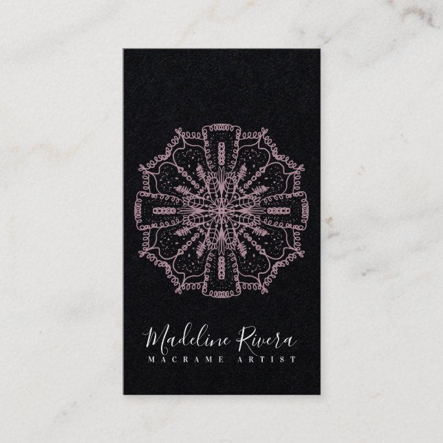 Rosa Boho Mandala Yoga Macrame Namn Kort (Framsida)