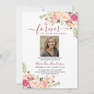  Rosa Boho Memorial Service - begravningsfoto Inbjudningar