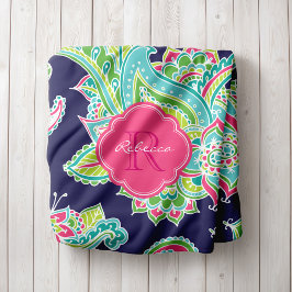 Rosa Boho Paisley Monogrammed Fleecefilt