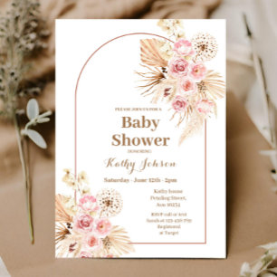 Rosa Boho Pampas Grass Baby Shower-inbjudan Inbjudningar