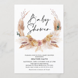 Rosa Boho Pampas Grass Baby Shower-inbjudan Inbjudningar