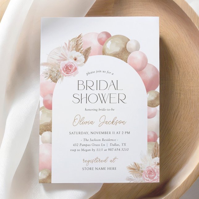 Rosa Boho Pampas Grass Balloon Arch Möhippa Inbjudningar (Skapare uppladdad)