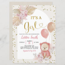Rosa Boho Pampas Grass Girl Baby Shower-inbjudan