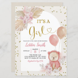 Rosa Boho Pampas Grass Girl Baby Shower-inbjudan Inbjudningar