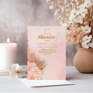 Rosa Boho Pampas Grass Girl Baby Shower Inbjudningar