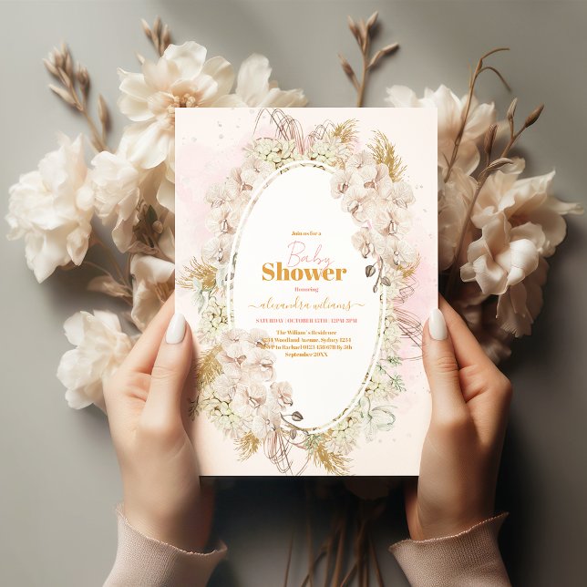 Rosa Boho Pampas Grass Girl Baby Shower Inbjudningar (Skapare uppladdad)