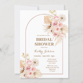 Rosa Boho Pampas Grass Inbjudningskort för möhippa