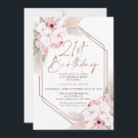 Rosa Boho Pampas Grass Sweet 21:a födelsedagen Inbjudningar<br><div class="desc">Rosa Boho Pampas Grass Sweet 21:a födelsedagsinbjudan Bohemian inspirerade söt 21:a födelsedagsinbjudan med två arrangemang för blommigt av främst rosa färgad med pampasgräs och en modern kalligrafibild som kurs i en faux-ro-struktur. Idealisk för alla som tittar för en bohemisk inspirerad 21-årsinbjudan.</div>