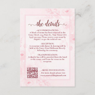 Rosa Boho Peonies Bröllopsdetaljer QR-kod Tilläggskort