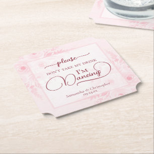 Rosa Boho Peonies Ta inte bort min drink Bröllop Underlägg Papper
