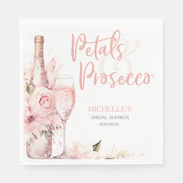  Rosa Boho Petals och Prosecco-Blommigten Pappersservett (Framsidan)