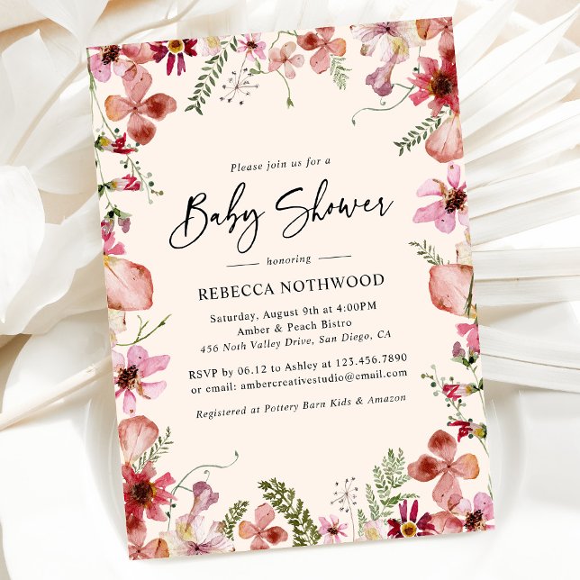  Rosa Boho Pressed Blommigt Flicka Shower Inbjudningar (Skapare uppladdad)