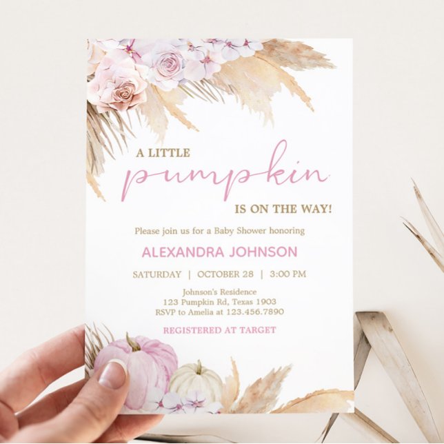 Rosa Boho Pumpkin Baby Shower Inbjudningar (Boho Pumpkin Baby Shower Invitation)