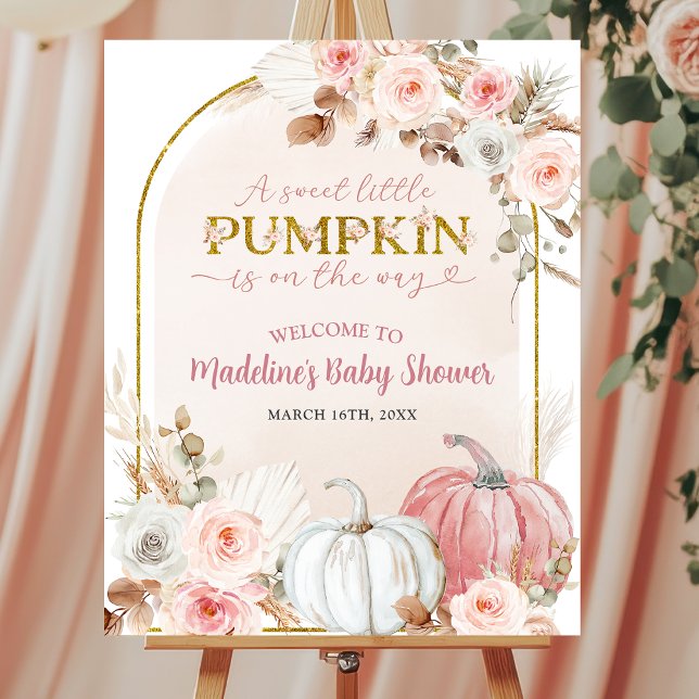 Rosa Boho Pumpkin Baby Shower Välkomstskylt Poster (Skapare uppladdad)