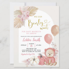 Rosa Boho Pumpkin Bear Baby Shower-inbjudan Inbjudningar