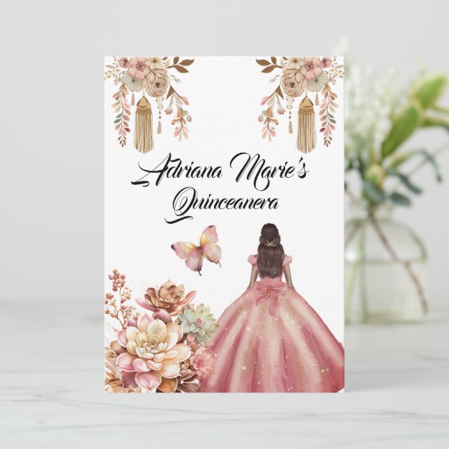  Rosa Boho Quinceanera Inbjudningar (Stående Fram)