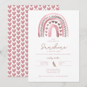 Rosa Boho Rainbow Baby Shower Inbjudningar