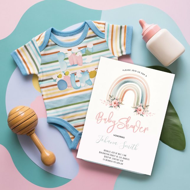 Rosa Boho Rainbow Girl Baby Shower-inbjudan Inbjudningar (Skapare uppladdad)