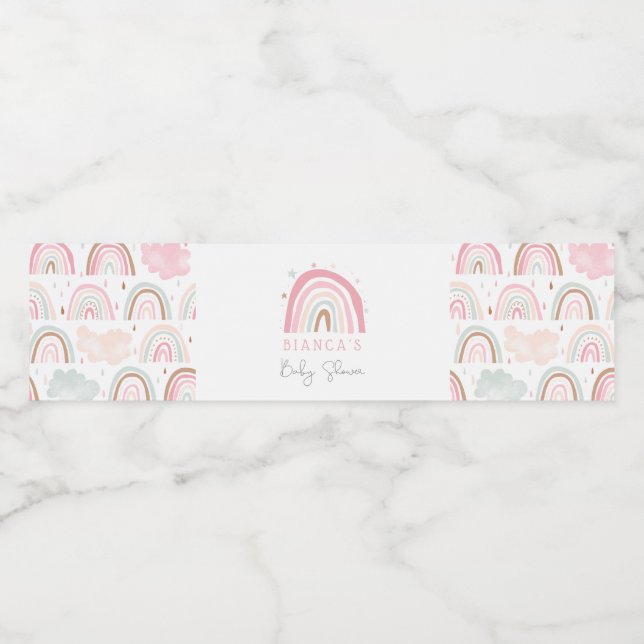 Rosa Boho Rainbow Girl Baby Shower Vattenflaskor Etikett (Singel etikett)