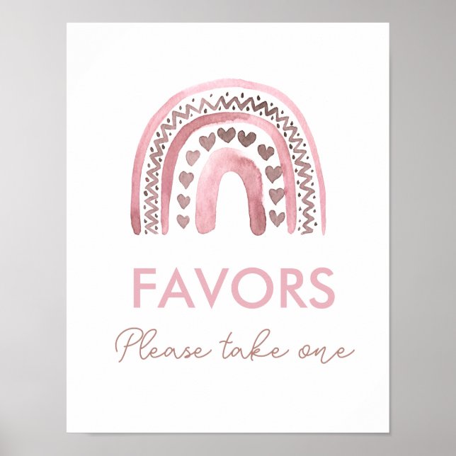 Rosa Boho Rainbow Girl Birthday Favors-signatur Poster (Framsidan)
