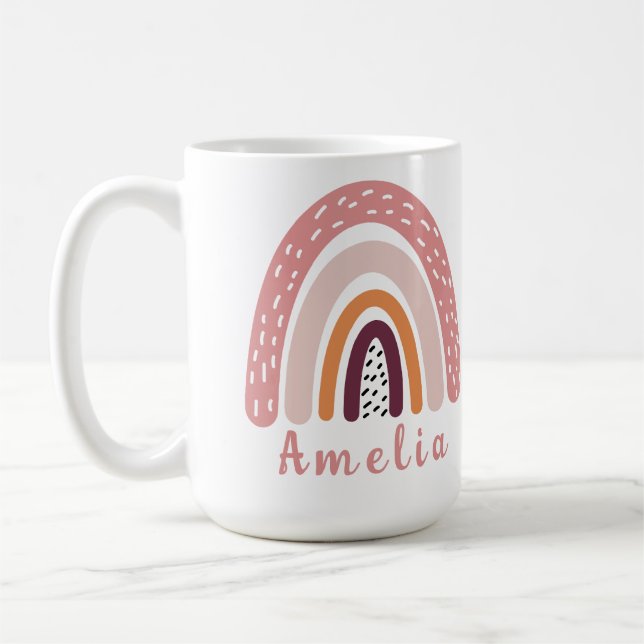 Rosa Boho Rainbow med Personlig Namn Kaffemugg (Vänster)