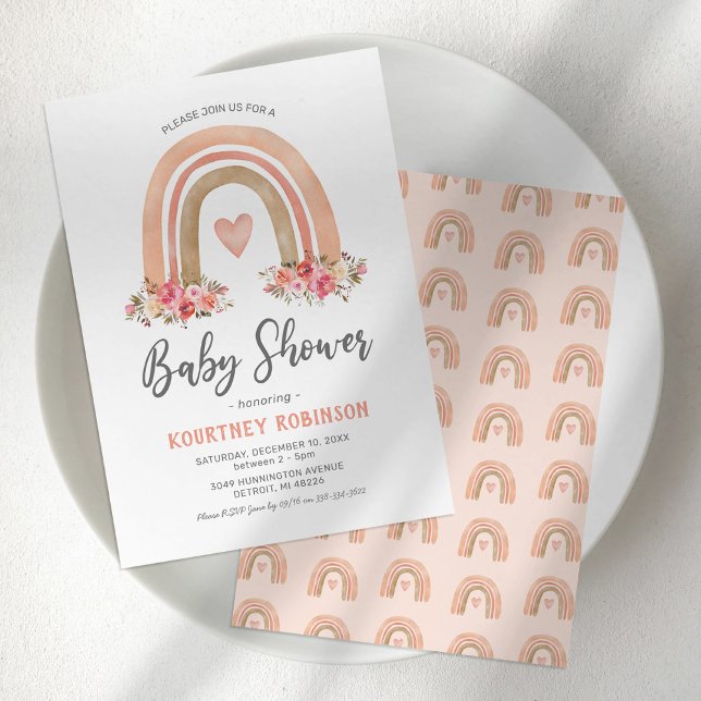 Rosa Boho Regnbåge Flickig Bebis Shower Inbjudningar (Skapare uppladdad)