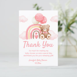 Rosa Boho Regnbåge Teddybjörn Flicka Bebis Shower Tack Kort