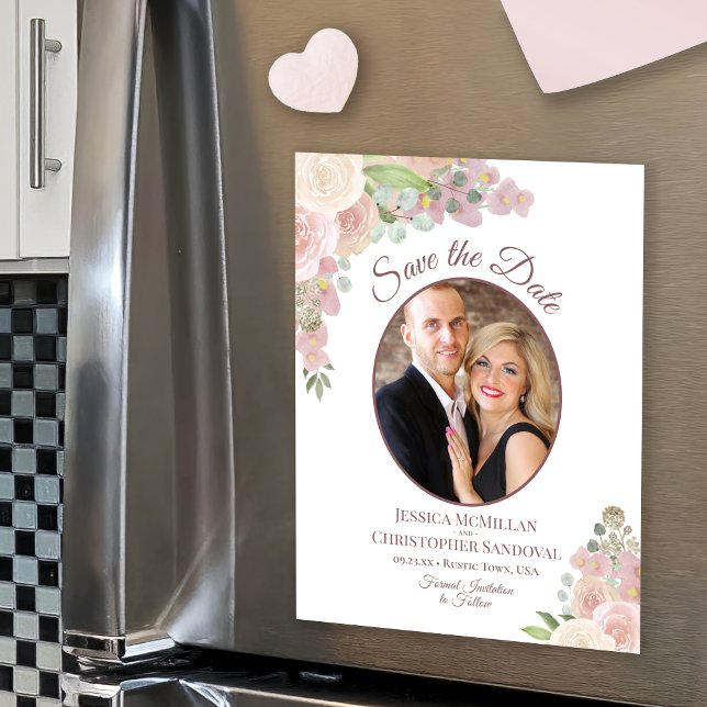 Rosa Boho Ro Bröllop spara datum Photo Magnet (Skapare uppladdad)