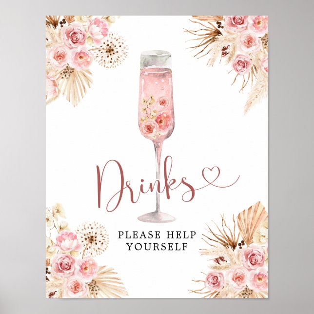 Rosa Boho Ro Soiree Möhippa Drinks Sign Poster (Framsidan)