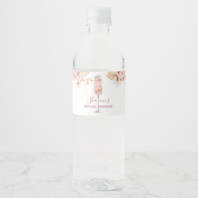 Rosa Boho Rose Soaré Bröllopsdusch Vattenflaska Vattenflaskor Etikett (Framsida)