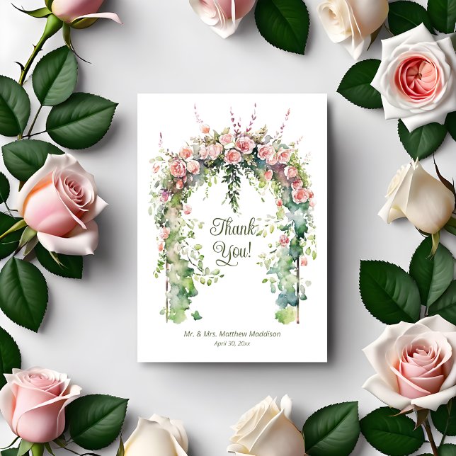 Rosa Boho Rosor Vårbröllopsbåge Tack Kort (Skapare uppladdad)