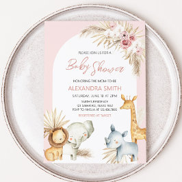 Rosa Boho Safari Animals Baby Shower Inbjudningar