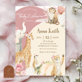 Rosa Boho Safari Baby Shower Inbjudan
