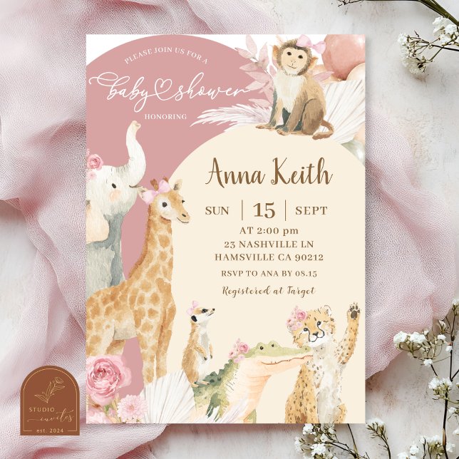 Rosa Boho Safari Baby Shower Inbjudan (Skapare uppladdad)