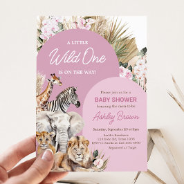 Rosa Boho Safari Baby Shower Inbjudningar