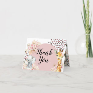 Rosa Boho Safari Party Animals Flicka-kort Tack Kort