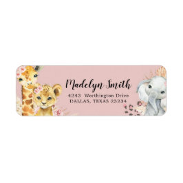Rosa Boho Safari Party Animals Girl Address Label Returadress Etikett