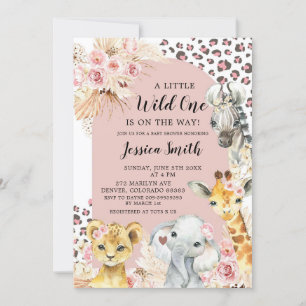 Rosa Boho Safari Party Animals Girl Baby Shower Inbjudningar