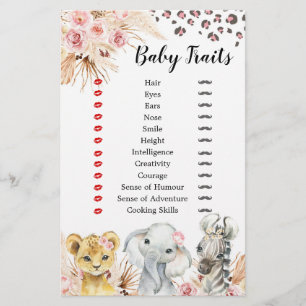 Rosa Boho Safari Party Animals Girl Baby Traits
